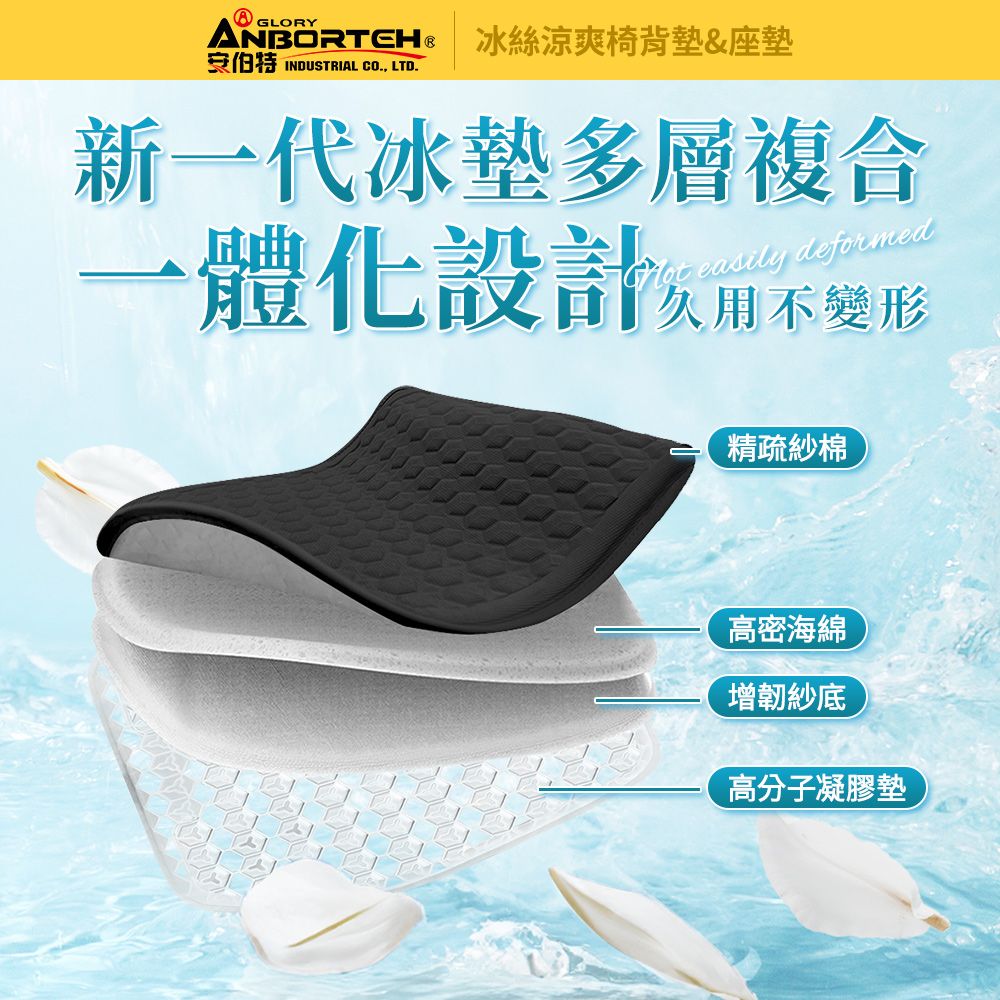 ANBORTEH 安伯特 冰絲涼爽椅組(椅背墊+座墊) 涼感座墊 汽車座墊 久坐不悶熱