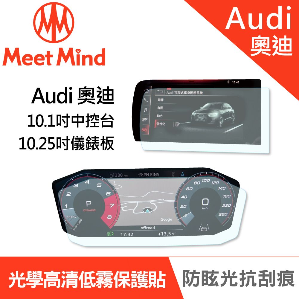 Meet Mind 【Meet Mind】光學汽車高清低霧螢幕保護貼 Audi A1 Sportback 2020-08後 奧迪 中控10.1吋+儀錶板10.25吋