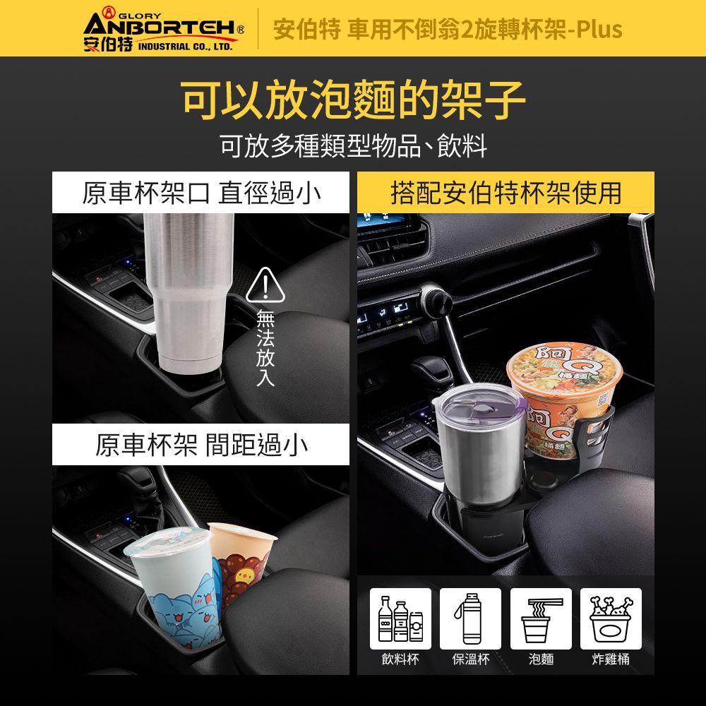 ANBORTEH 安伯特 車用不倒翁2旋轉杯架-Plus (車用杯架 汽車杯架 水杯架 置物架 飲料架 手機架)