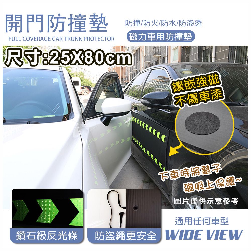 WIDE VIEW 25x80cm汽車磁吸開門防撞墊(車門磁吸保護貼 停車防刮墊 磁力開門防撞墊/DB-2580)