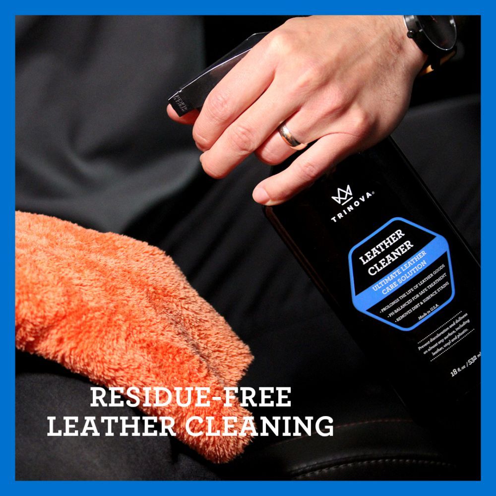 RESIDUEFREELEATHER CLEANINGTRINOVALEATHERCLEANERULTIMATE LEATHERCARE SOLUTIONPROLONGS THE LIFE OF LEATHER GOODSBALANCED FOR SAFE TREATMENT  REMOVES  &amp; SURFACE STAINS18 /