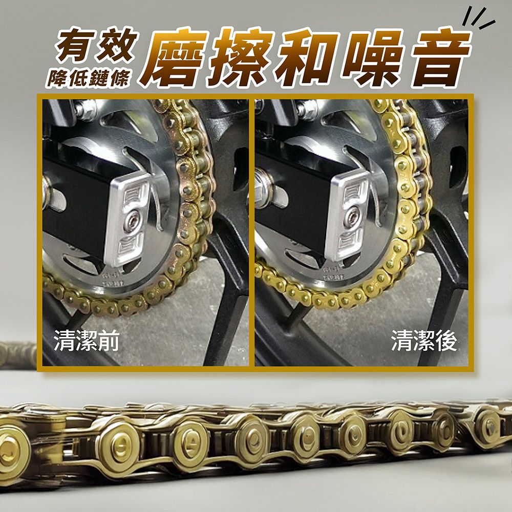 有效磨擦和噪音降低鏈條清潔前清潔後