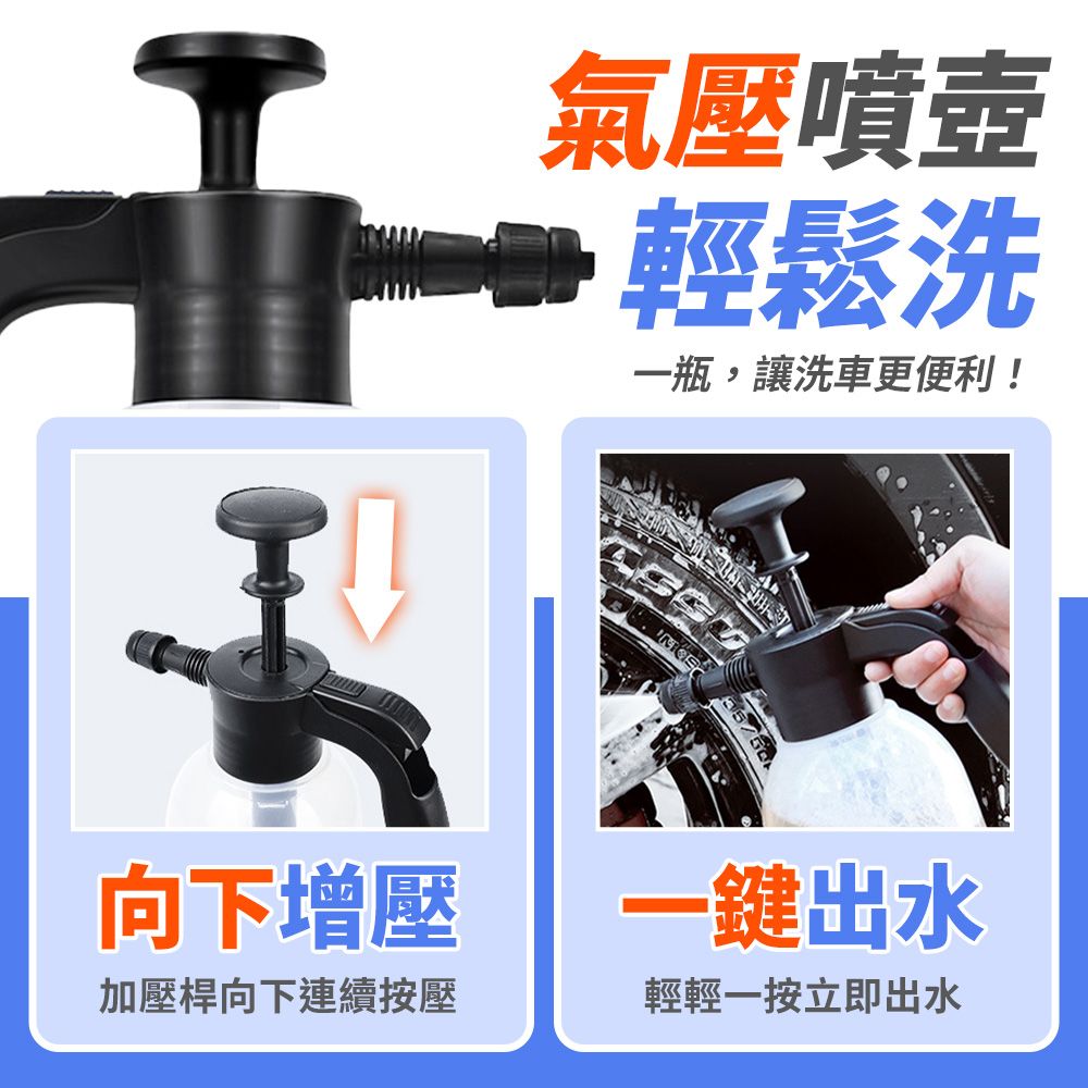  【JHS】汽車氣壓式泡沫噴壺 2L 送雙噴頭+車用抹布2入 高壓噴壺 高壓噴水瓶 泡沫噴壺