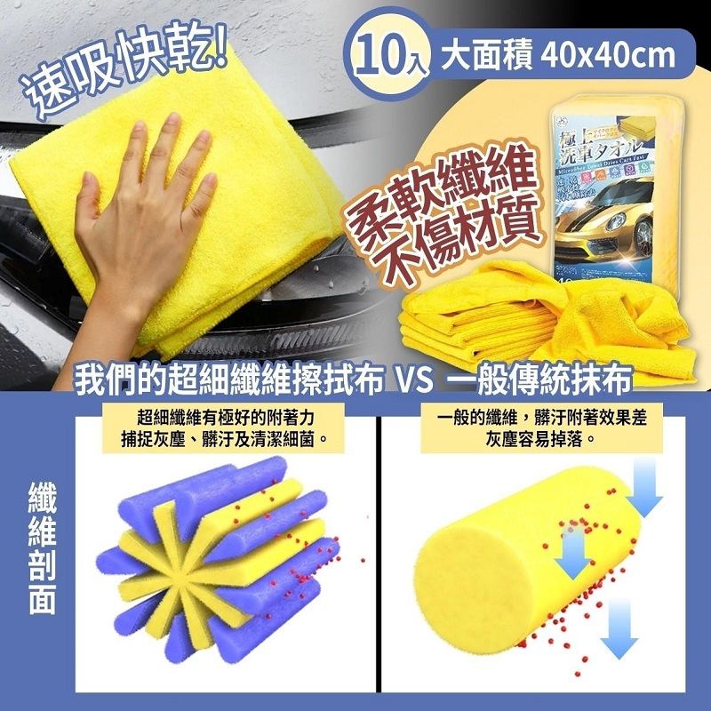 Funtaitai 極上超細纖維洗車布 40*40cm 10入