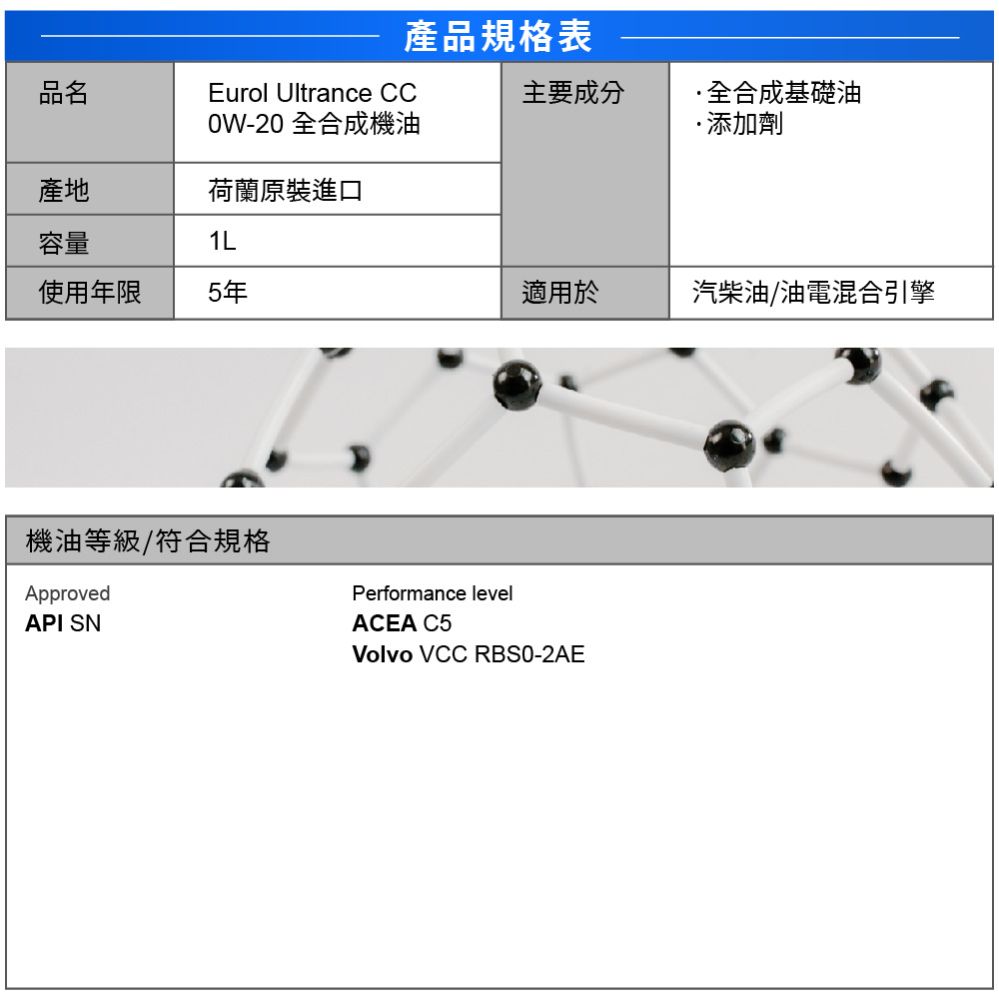 Eurol 曜樂 Ultrance VCC 0W-20 全合成機油 1L【整箱12入】【總代理源豐行】