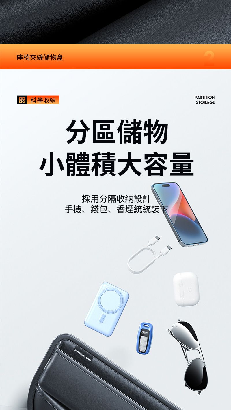 座椅夾縫儲物盒PARITIONSTORAGE 科學收納分區儲物小體積大容量採用分隔收納設計手機、錢包、香煙統統裝T