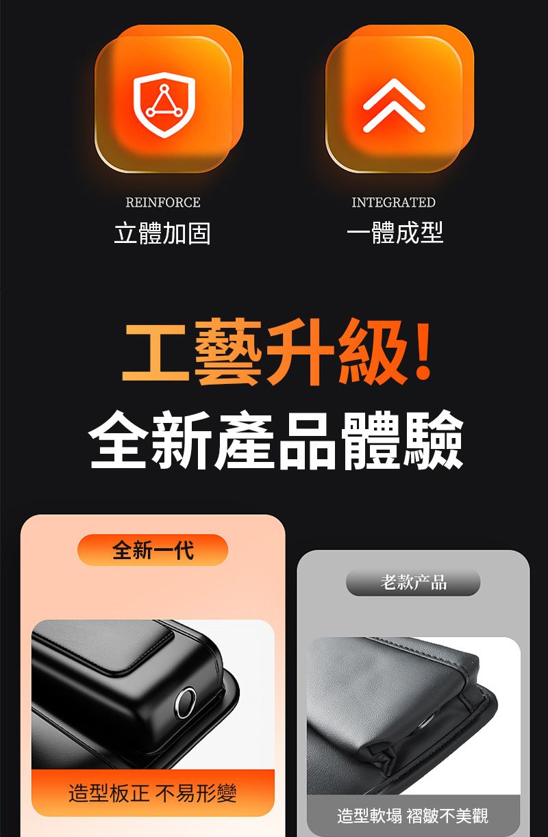 REINFORCE立體加固INTEGRATED一體成型工藝升級!全新產品體驗全新一代老款产品造型板正 不易形變造型軟 褶皺不美觀