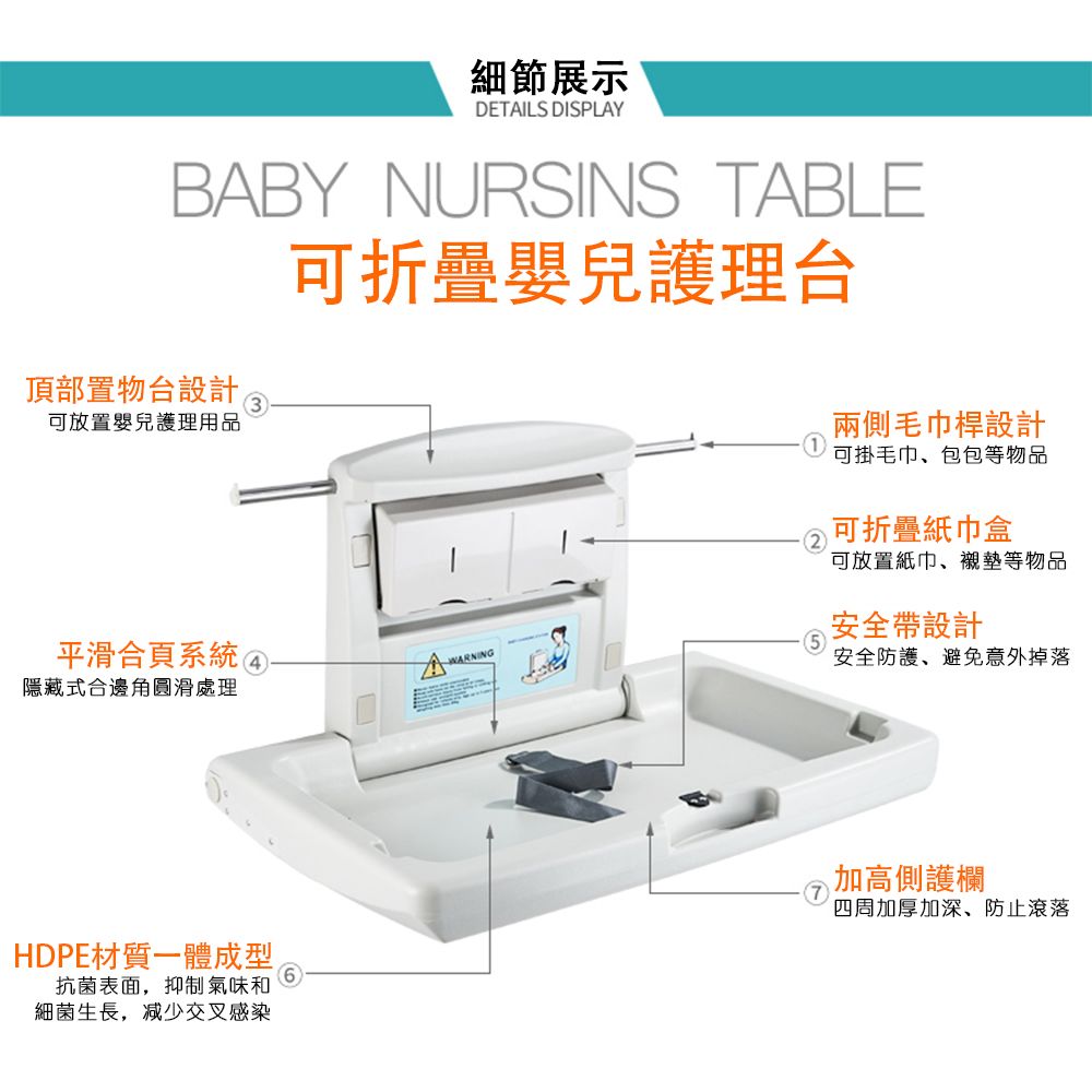  尿布台護理臺可折疊壁掛浴室/家裡/衛生間/大商場/公共場所通用