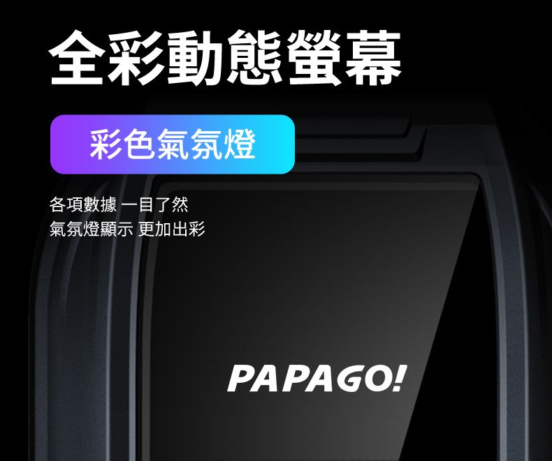 全彩動態螢幕彩色氣氛燈各項數據 一目了然氣氛燈顯示 更加出彩PAPAGO!