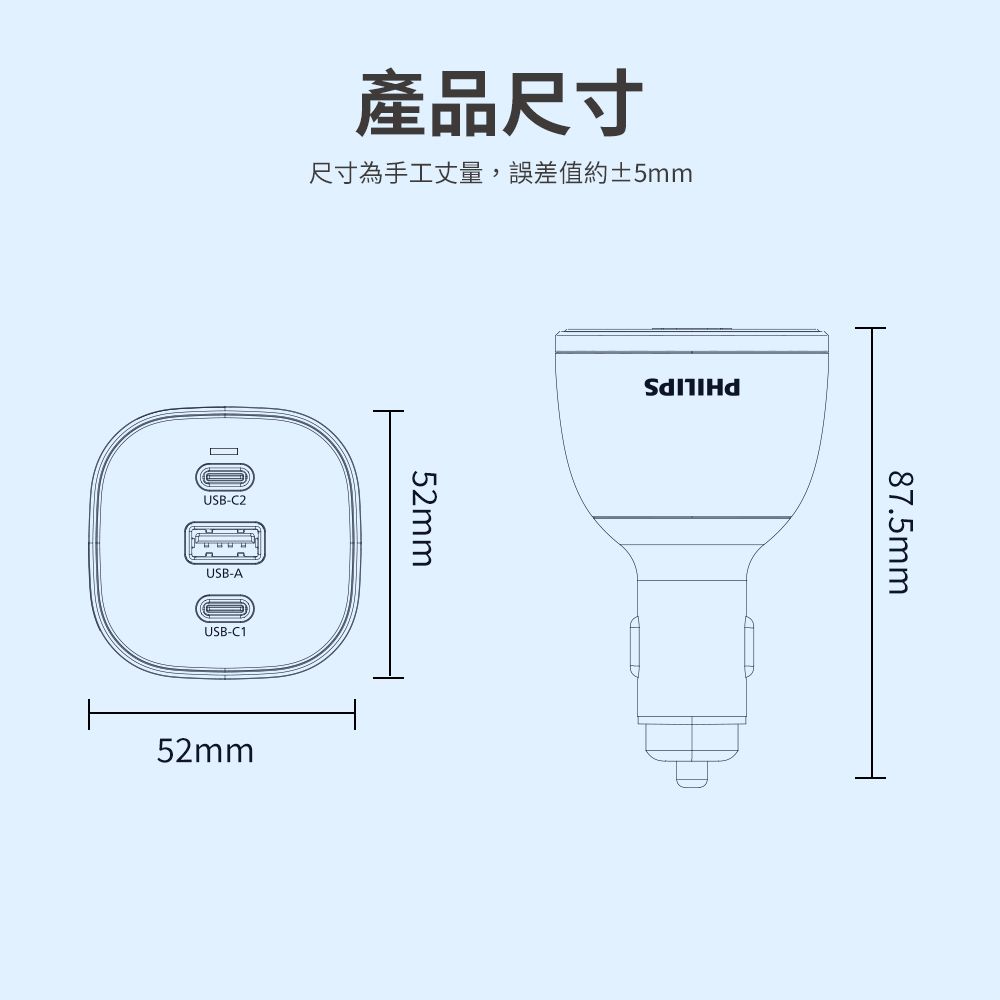 PHILIPS 飛利浦   黑金剛 PD 140W 快充車充組 DLP3539C