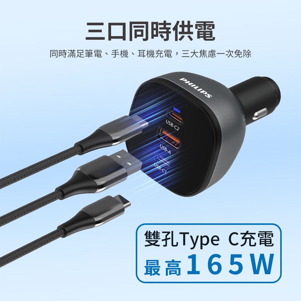 PHILIPS 飛利浦   黑金剛 PD 140W 快充車充組 DLP3539C