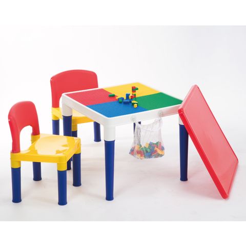 【DELSUN 嚴選】# 8601-2 繽紛彩虹 - 標準款兒童積木桌椅組