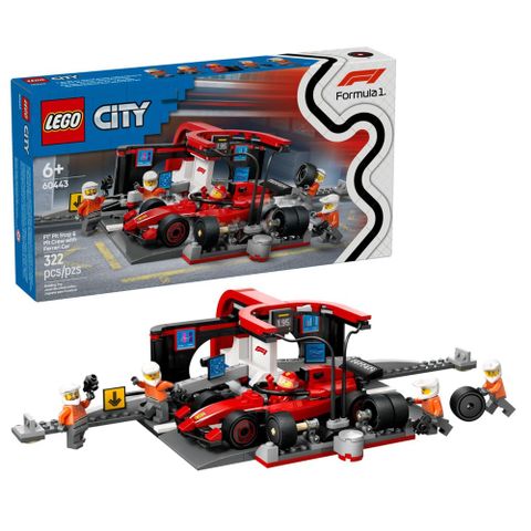 LEGO 60443 F1 維修站、維修人員和 Ferrari 汽車