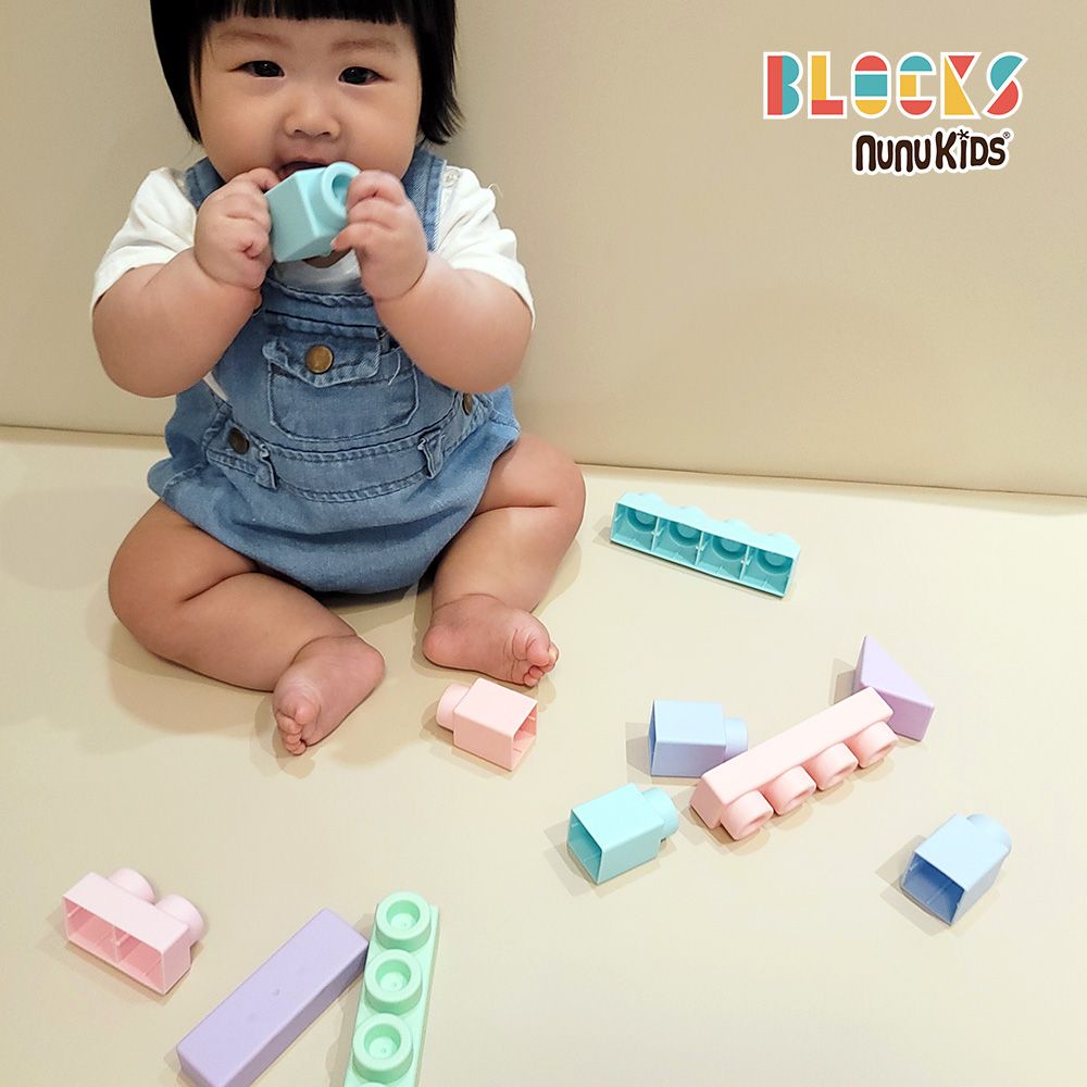  【nunuBLOCKS】益智收納馬卡龍軟積木 43pcs + 70pcs (大+小) 兩入組