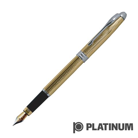 ★百年跨世代經典品牌★PLATINUM 白金 雙色筆尖 銀夾雕花 鋼筆 PKG-1400
