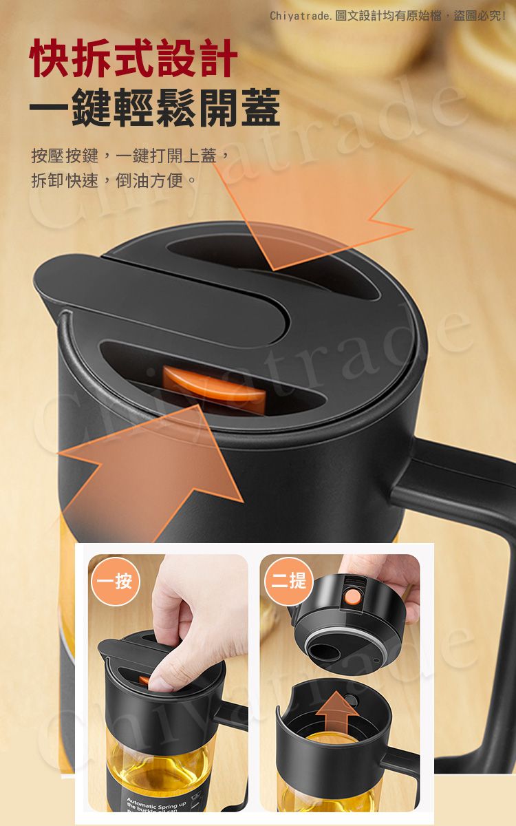 ZETON 【百科良品】快拆式上蓋自動開合油瓶油壺醬油瓶醋瓶酒壺
