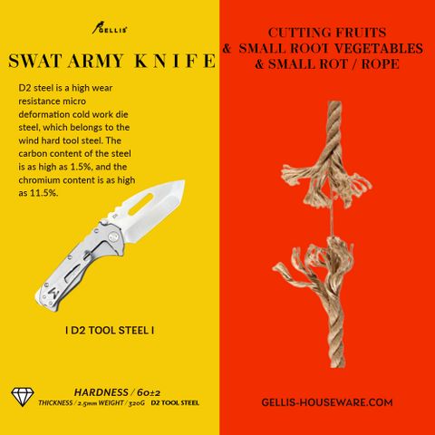 GELLIS鵲利仕SWAT ARMY 特警戰術款全鋼柄頂級D2鋼切肉刀水果刀OUTDOORS戶外登山野營刀折刀