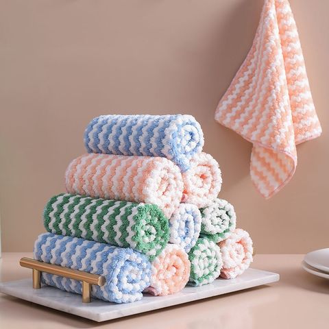 加厚波浪吸水珊瑚絨抹布 洗碗清潔布 廚房抹布 擦手巾 超細纖維(3入組)