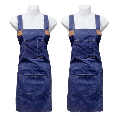工業風仿牛仔布圍裙-胸前袋加二口袋GS574-二入組