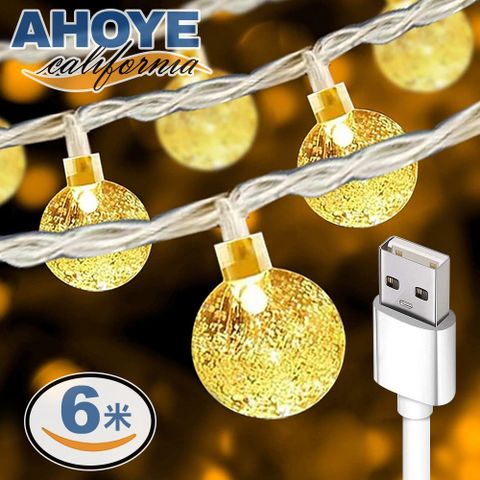 AHOYE 防水LED氣泡球燈串 暖光6米40燈 (USB供電) 戶外燈條 燈飾