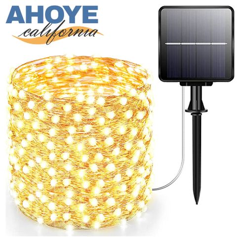 【Ahoye】防水LED裸燈珠燈串 暖光10米100燈 (太陽能供電) 戶外燈條 燈飾