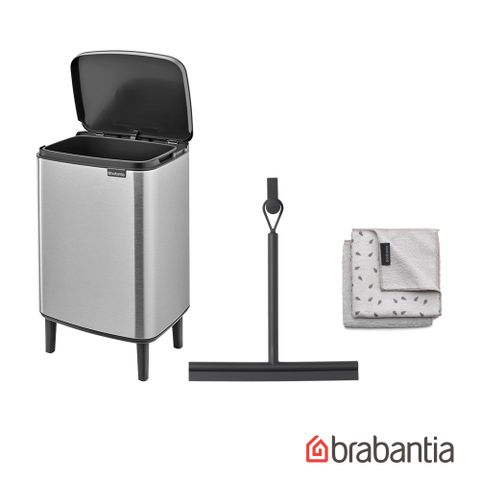 Brabantia BO WASTE BIN 掀蓋式高腳-環保垃圾桶12L不鏽鋼搭刮水器抹布