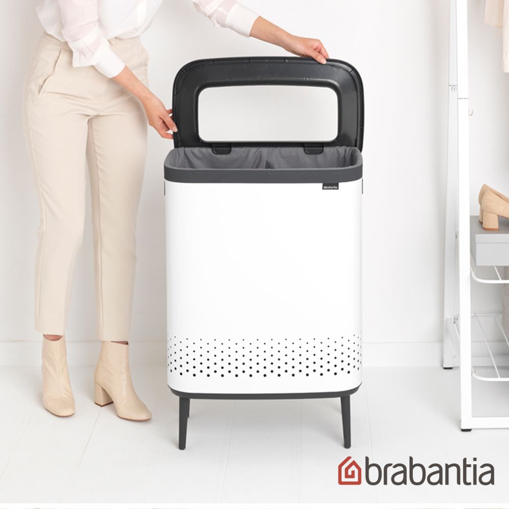 Brabantia BO系列-時尚Laundry Bin Hi洗衣雙桶 2X45L-(純淨白/尊爵黑)