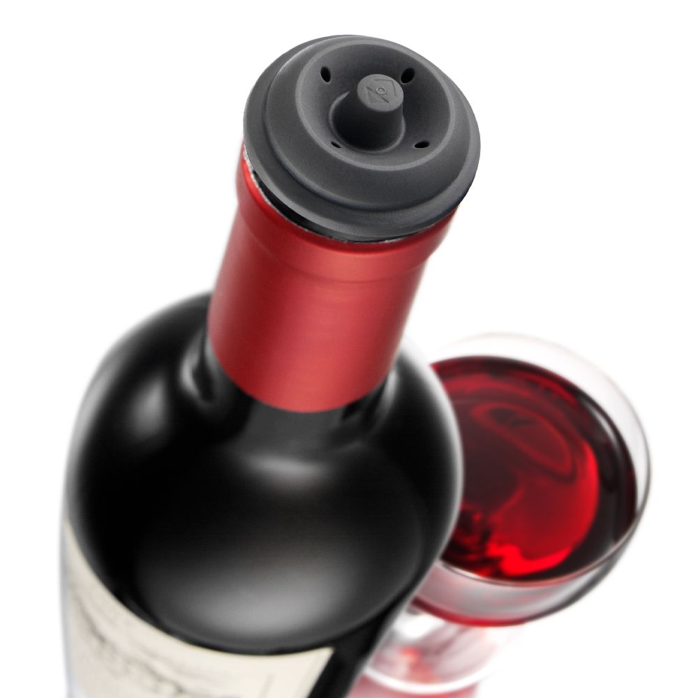 VACU VIN 荷蘭 抽真空器+酒瓶塞2入(黑) / 紅酒塞 真空瓶塞 保鮮瓶塞 葡萄酒塞