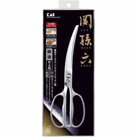 KAI 貝印 日本製 關孫六 一體成型全不鏽鋼彎刃剪刀 可拆卸清洗 多功能食物剪刀(DH3346 彎剪刀)
