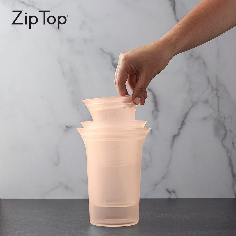 ZipTop 美國白金矽膠袋-杯型三件組-蜜桃橘