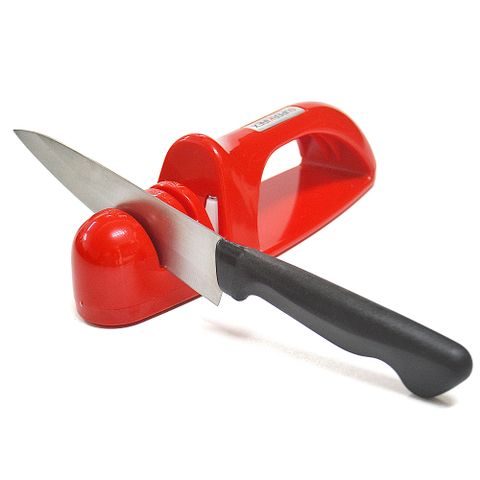 日本製造Shimomura三用刀刃陶瓷磨刀器(紅色)