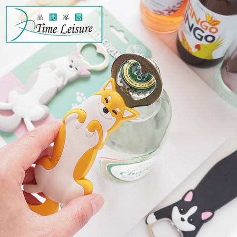 可愛圖案超療癒Time Leisure 二合一動物造型開瓶器/3D立體冰箱磁鐵貼 柴犬