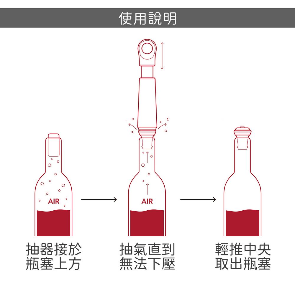 VACU VIN Loop抽真空器+酒瓶塞(石墨灰) | 紅酒塞 真空瓶塞 保鮮瓶塞 葡萄酒塞