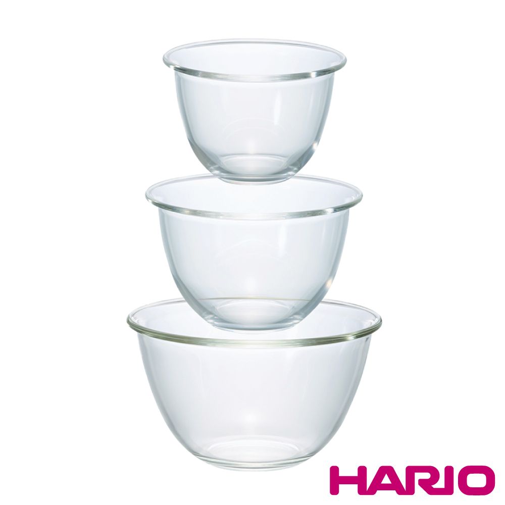 HARIO 日本耐熱玻璃沙拉輕食調理缽組-3入裝-深型厚玻璃-日本製(MXPN-3704)