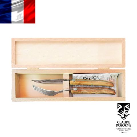 法國【Claude Dozorme】Laguiole牛排刀 基本細柄款 / 刀叉組 / 橄欖木柄