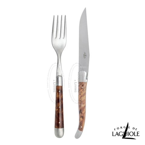 Forge de Laguiole 頂級手工南柏木牛排刀叉禮盒組-霧面
