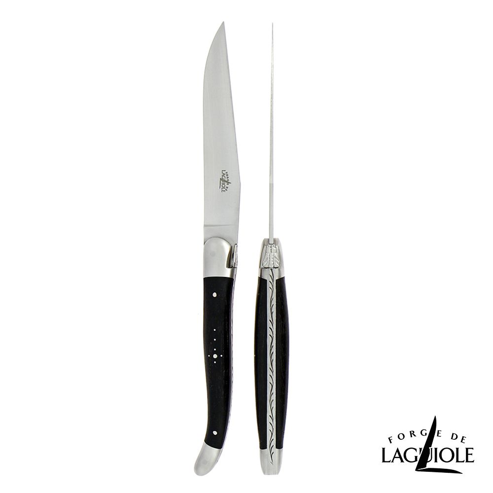 Forge de Laguiole 頂級手工黑檀木牛排刀雙刀禮盒組-霧面