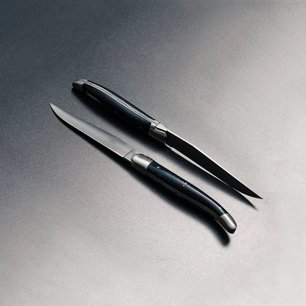 Forge de Laguiole 頂級手工黑檀木牛排刀雙刀禮盒組-霧面