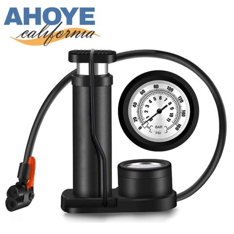 【Ahoye】迷你自行車高壓打氣筒 ( 氣壓錶-腳踩式 ) 充氣幫浦