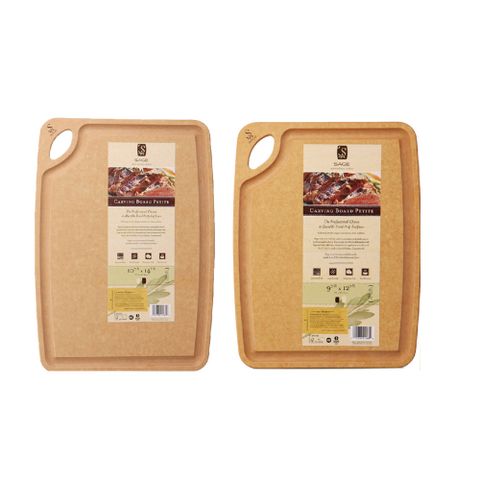 【SAGE 美國原裝】抗菌木砧板(凹槽型27.6x37.8x厚0.9cm)+(凹槽型25x32x厚0.9cm)-超值2入組