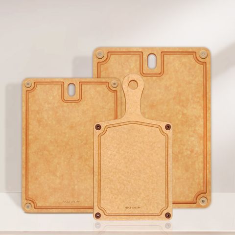 《GOLD LIFE》美國原木不吸水抗菌砧板方形組合( L+M+單柄砧板 )
