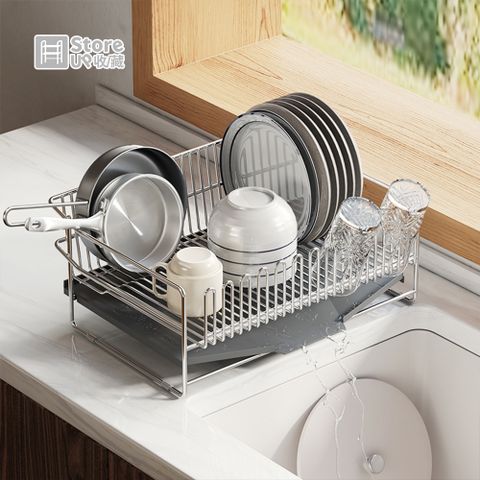 【Store up 收藏】頂級304不鏽鋼 日式極簡風 杯瓶碗筷瀝水架(AD443)