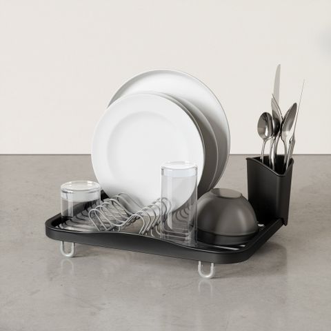 《Umbra》Sinkin餐具收納筒+碗盤瀝水架(墨黑35.6cm) | 餐具杯盤墊 隔水墊 流理臺墊