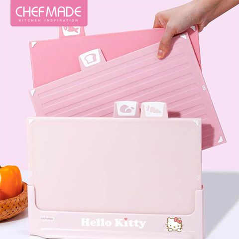 Chefmade 【美國】Hello kitty 凱蒂貓造型 收納砧板4件組(CM109)