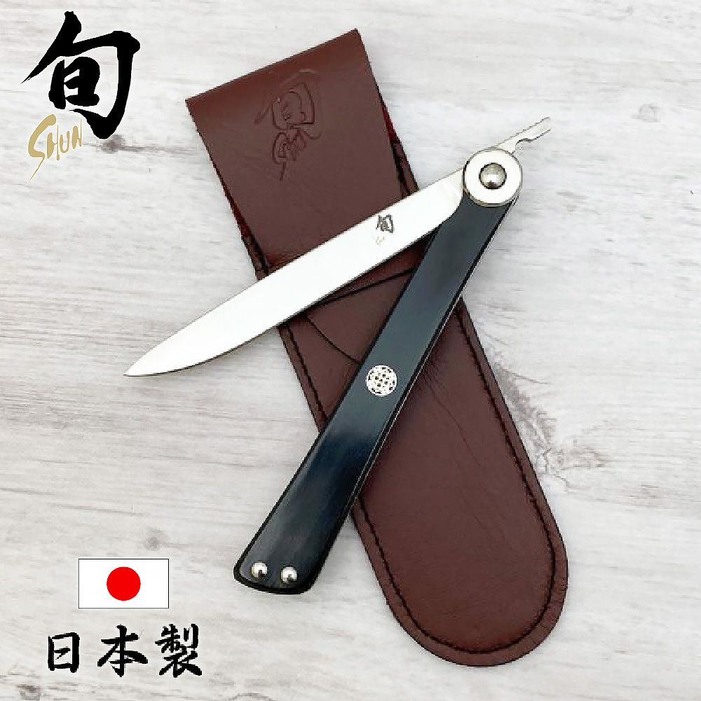 KAI 貝印 旬 Classic 日本製大馬士革鋼高級折疊牛排刀 8.9cm DM-5900 附皮革套(菜刀 高品質 料理刀)