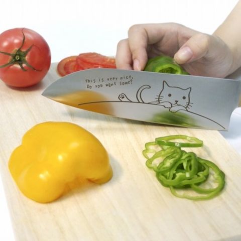 【mere pere】日本 貓咪三德刀 一體成型全不鏽鋼刀 170mm(日本菜刀、料理刀、萬用刀)
