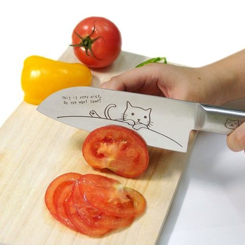【mere pere】日本 貓咪小三德刀 一體成型全不鏽鋼刀 140mm(日本菜刀、料理刀、萬用刀)