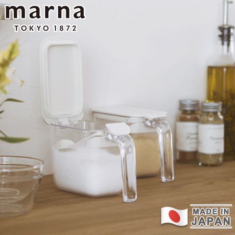 MARNA 按壓式密封調味料盒附勺子370ml-2入組-3色可選