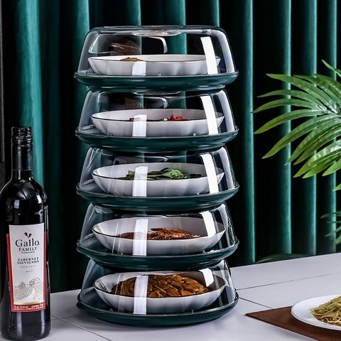 多功能加厚材質多層疊加設計飯菜保溫防塵菜罩 5層架