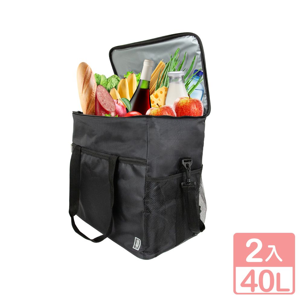 真心良品 酷黑摺疊保溫保冷袋(直立)40L-2入